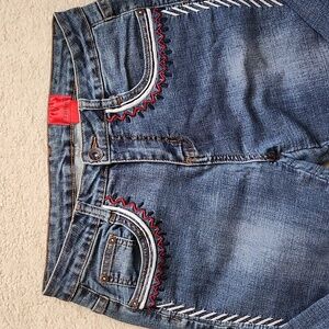 CHRISTINA Blue Jeans with Red White & Blue Embroidered Details